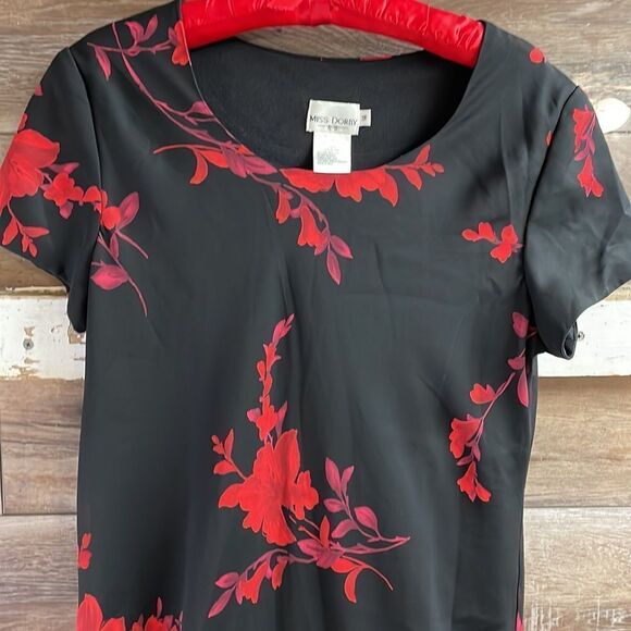 Miss Dorby Black and Red Floral Maxi Long Dress, Size 14 - Picture 5 of 7